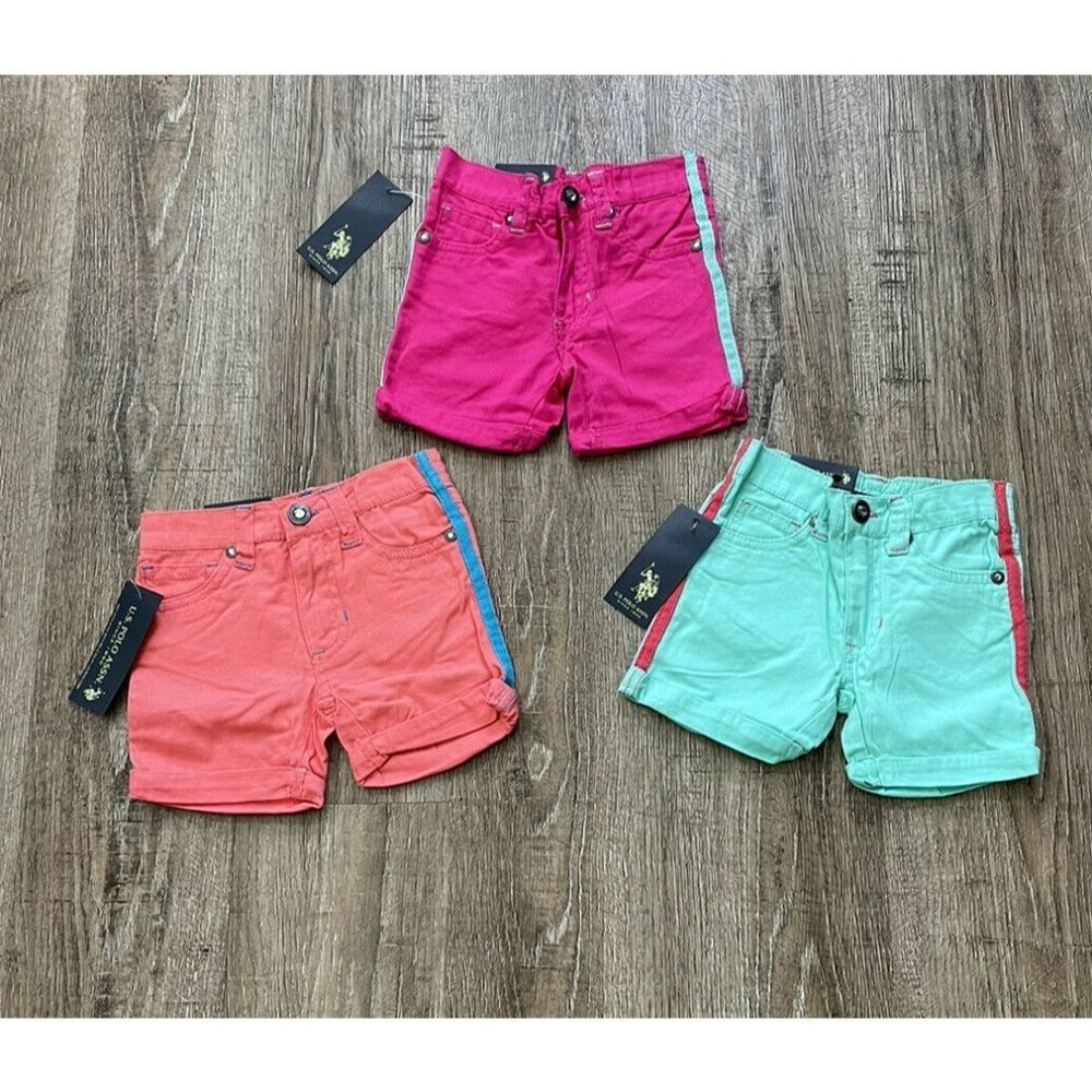 U.S. Polo Toddler Girls Set of 3 Bermuda Shorts Pink Coral Green 2T